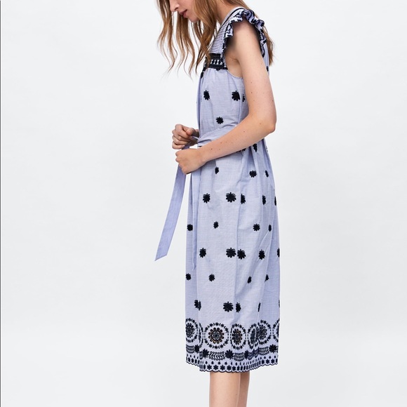 ZARA BLOGGERS FAV EMBROIDERED FLORAL MIDI STRIPED DRESS NEW WITH TAGS XS - Picture 10 of 14